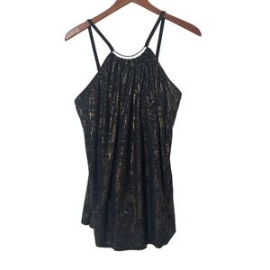 Magic Suit Black Gold Metallic Abstract Print Halter Neck Tank Top Swim Suit  12